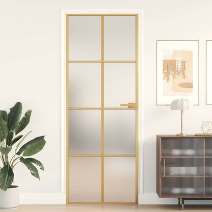 Interior Door Slim Golden 76x201.5 cm Tempered Glass and Aluminium