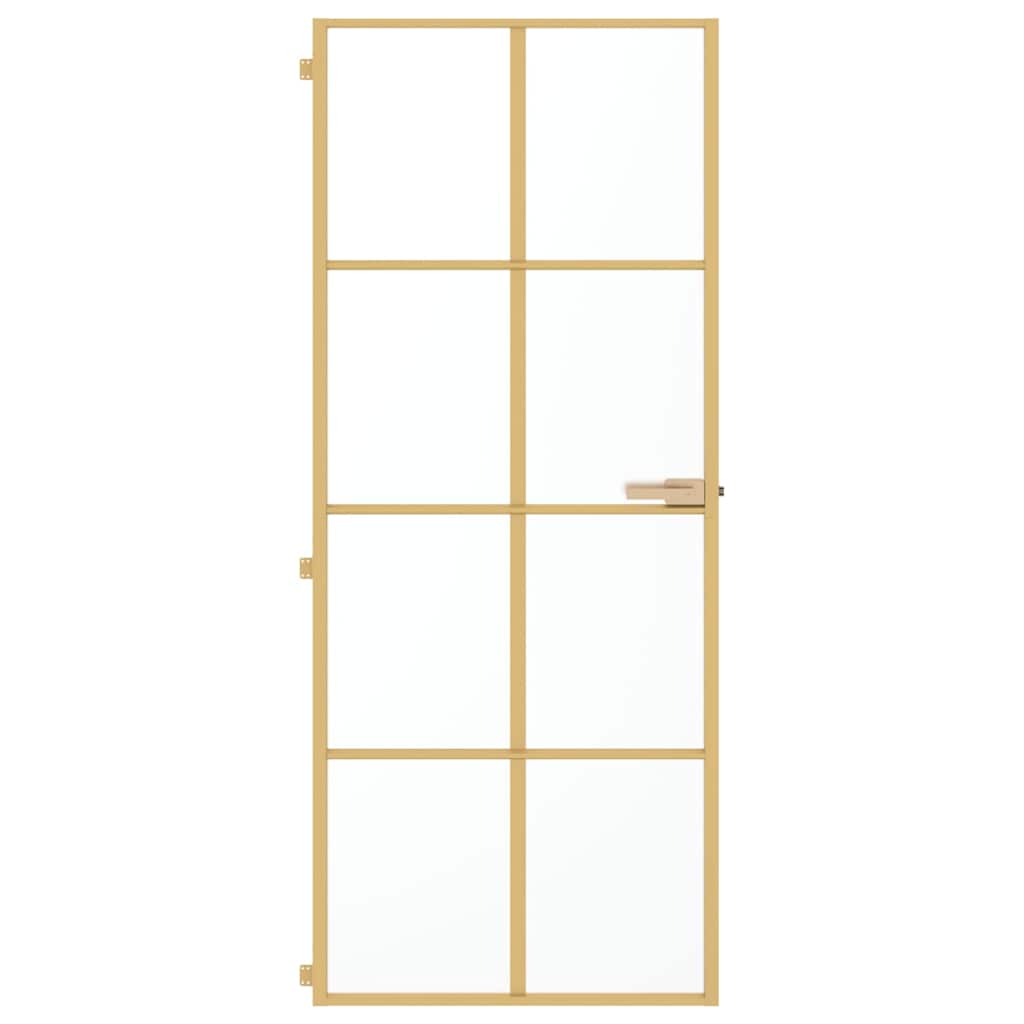 Interior Door Slim Golden 83x201.5 cm Tempered Glass and Aluminium