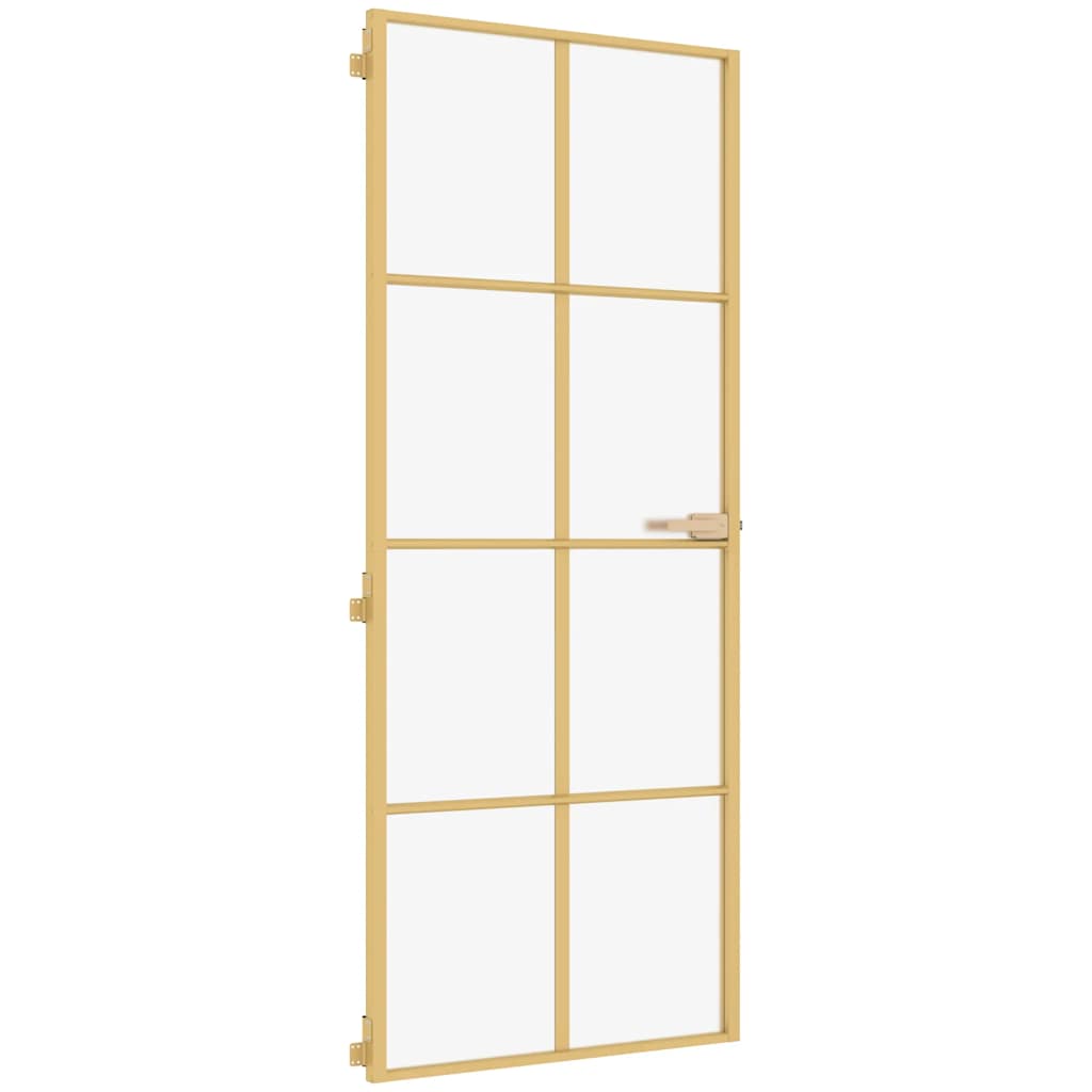 Interior Door Slim Golden 93x201.5 cm Tempered Glass and Aluminium
