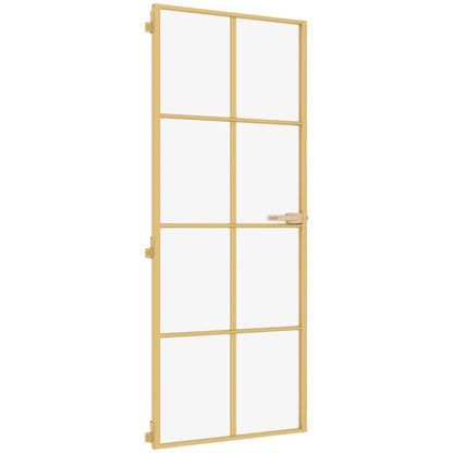 Interior Door Slim Golden 93x201.5 cm Tempered Glass and Aluminium
