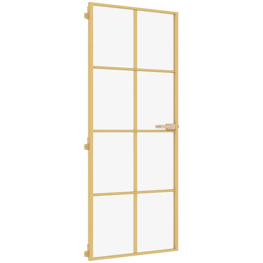Interior Door Slim Golden 93x201,5 cm Tempered Glass and Aluminium