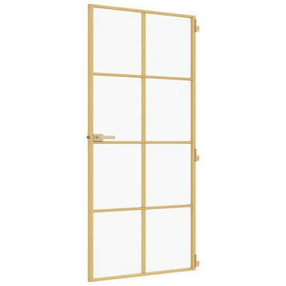 Interior Door Slim Golden 93x201.5 cm Tempered Glass and Aluminium