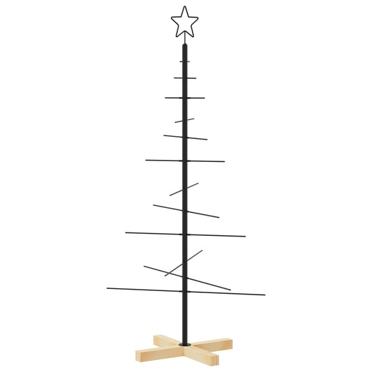 Metal Christmas Tree with Wooden Base Black 120 cm