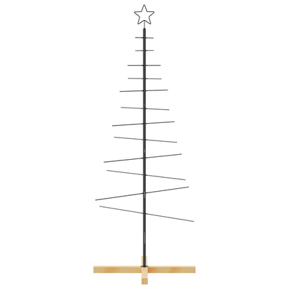 Metal Christmas Tree with Wooden Base Black 150 cm