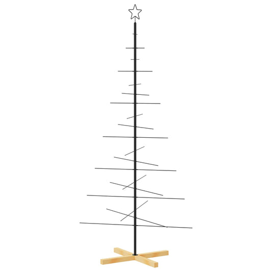 Metal Christmas Tree with Wooden Base Black 180 cm