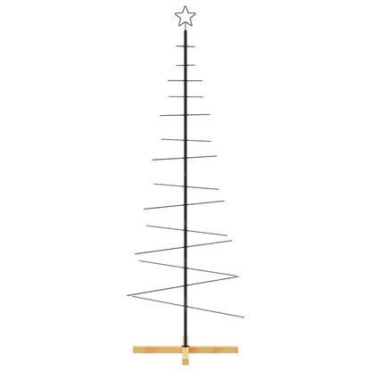 Metal Christmas Tree with Wooden Base Black 180 cm
