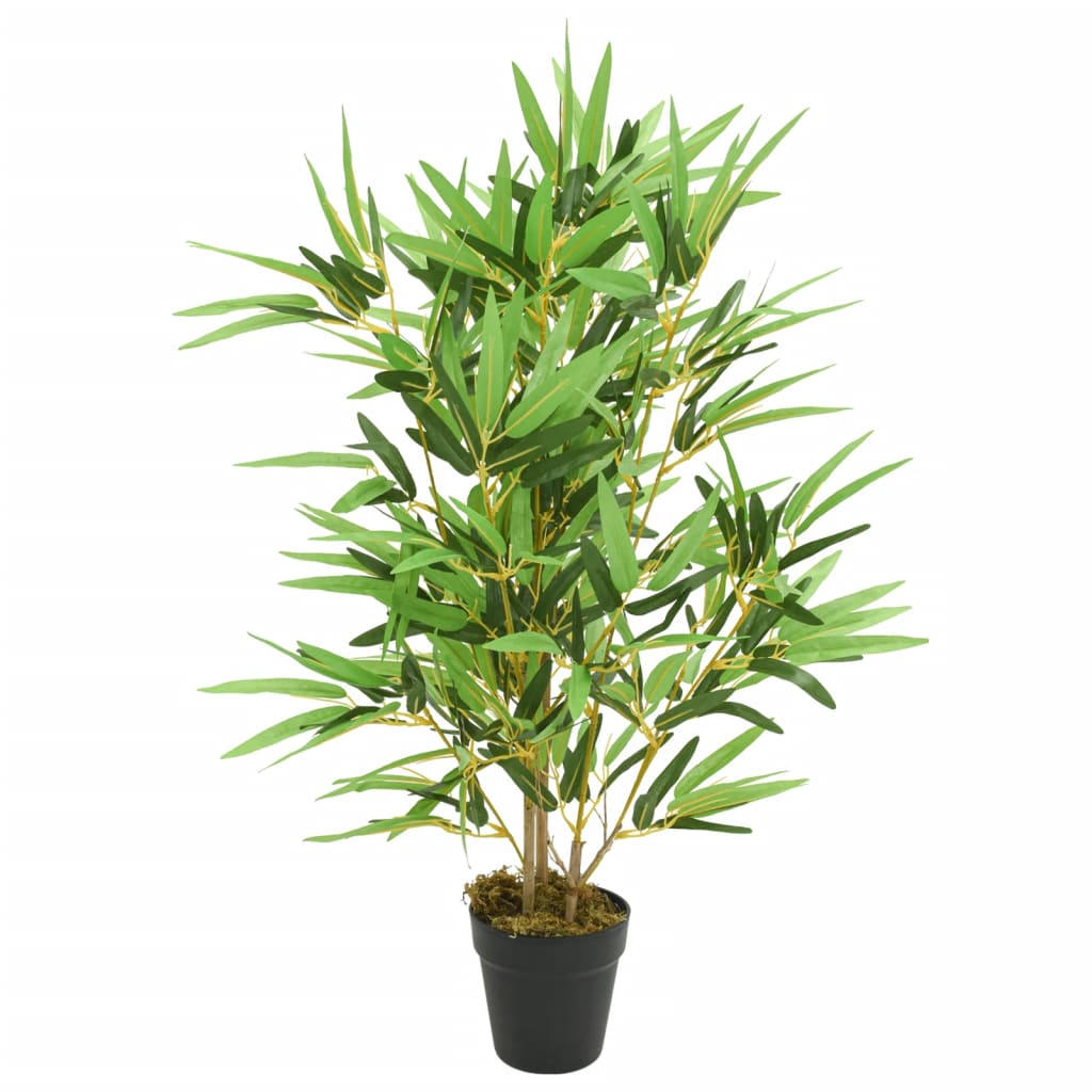 Artificial Bamboo Tree 368 Leaves 80 cm Green in a stylish living room setting, showcasing its realistic textile fibre leaves and natural bamboo trunks.