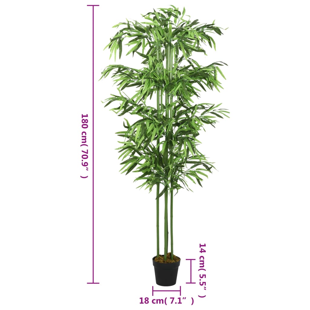 Artificial Bamboo Tree 864 Leaves 180 cm Green displayed outdoors, perfect for enhancing garden, patio, or poolside areas with a natural atmosphere.