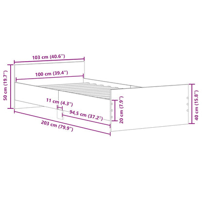 Bed Frame without Mattress Smoked Oak 100x200cm Engineered Wood