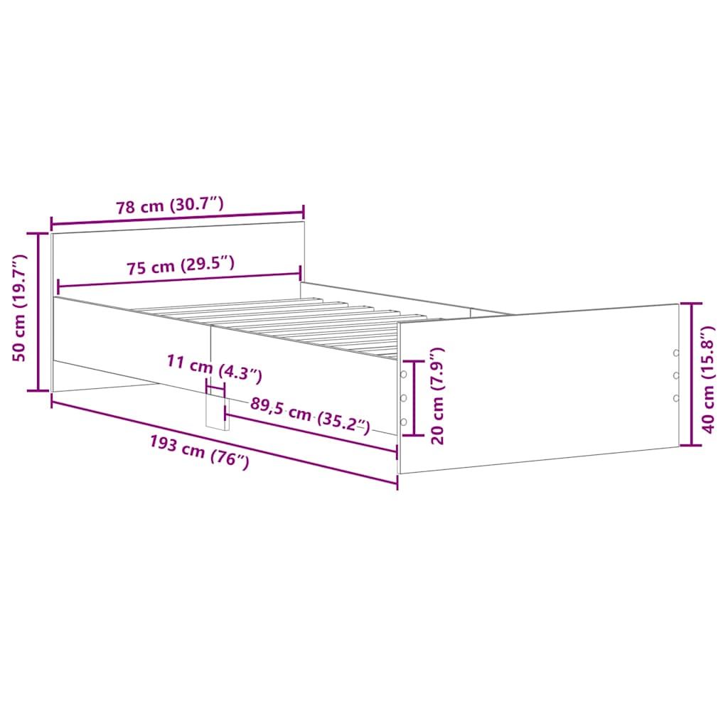 Bed Frame without Mattress White 75x190 cm Engineered Wood