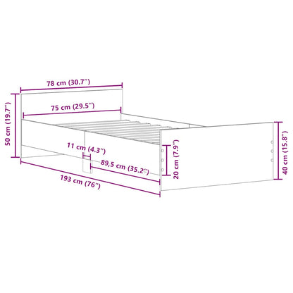 Bed Frame without Mattress Concrete Grey 75x190 cm Small Single