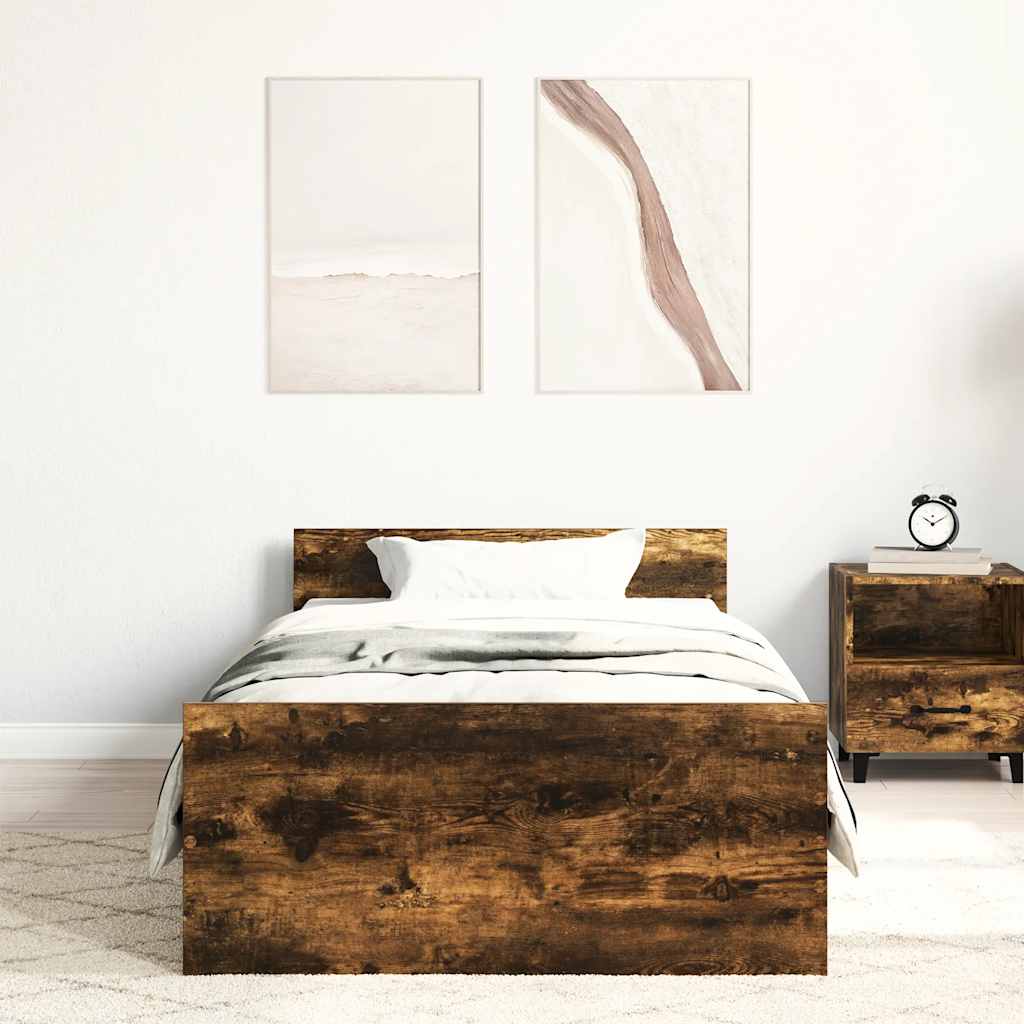 Bed Frame without Mattress Smoked Oak 75x190 cm Engineered Wood