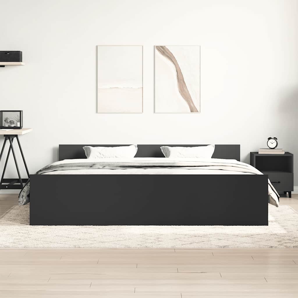 Bed Frame | Black | Engineered wood, solid pine wood, plywood