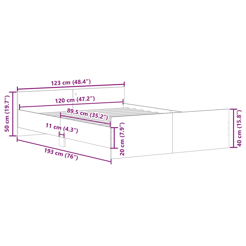Bed Frame without Mattress Concrete Grey 120x190 cm Small Double