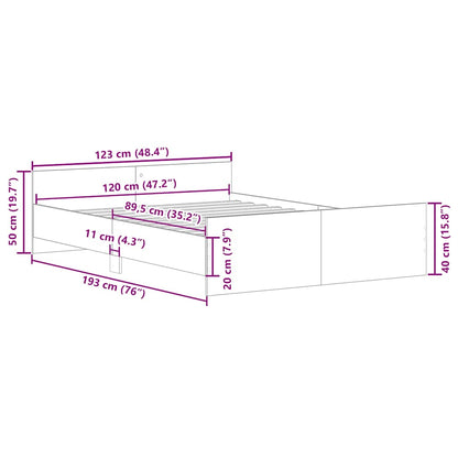Bed Frame without Mattress Grey Sonoma 120x190 cm Small Double