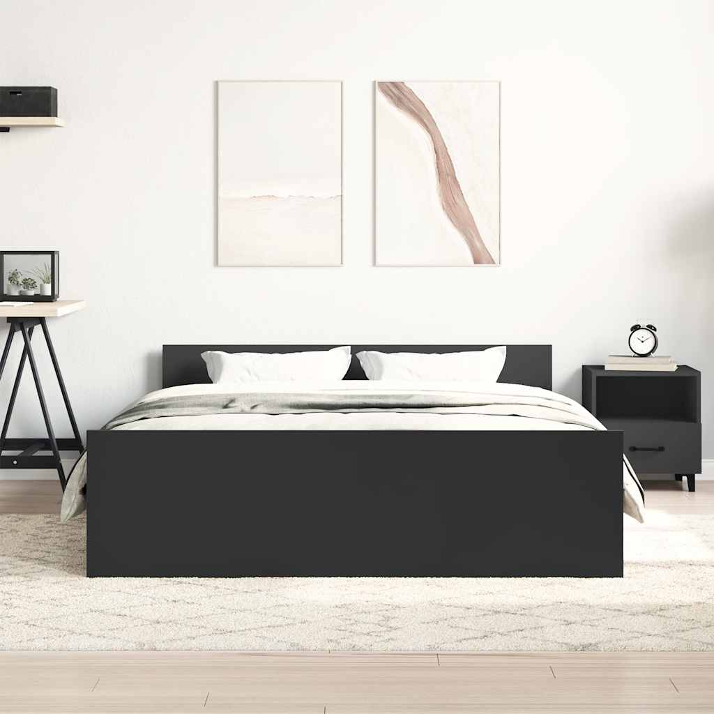 Bed Frame | Black | Engineered wood, solid pinewood, plywood | Double