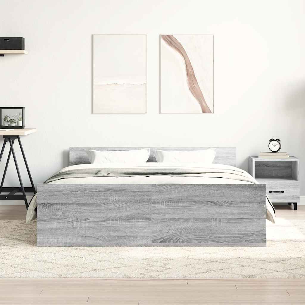 Bed Frame | Grey Sonoma | Engineered wood, solid pinewood | Double