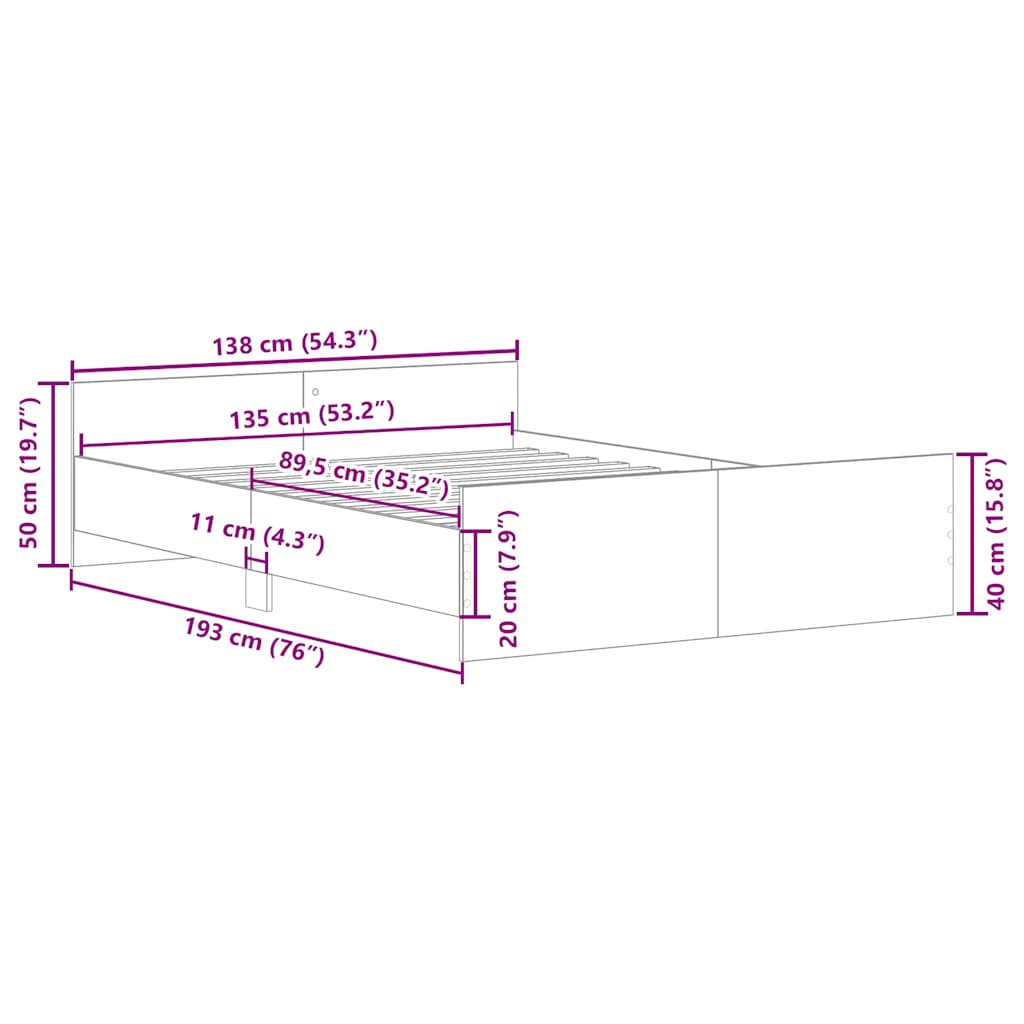 Bed Frame without Mattress Grey Sonoma 135x190 cm Double