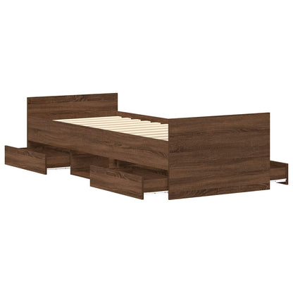 Bed Frame | Brown Oak | Engineered wood, Solid Pinewood, Plywood | Single
