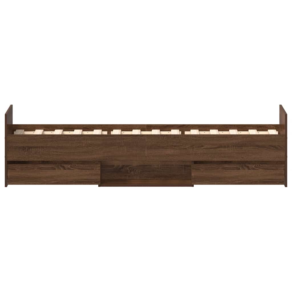 Bed Frame | Brown Oak | Engineered wood, Solid Pinewood, Plywood | Single