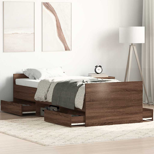 Bed Frame | Brown Oak | Engineered wood, Solid Pinewood, Plywood | Single