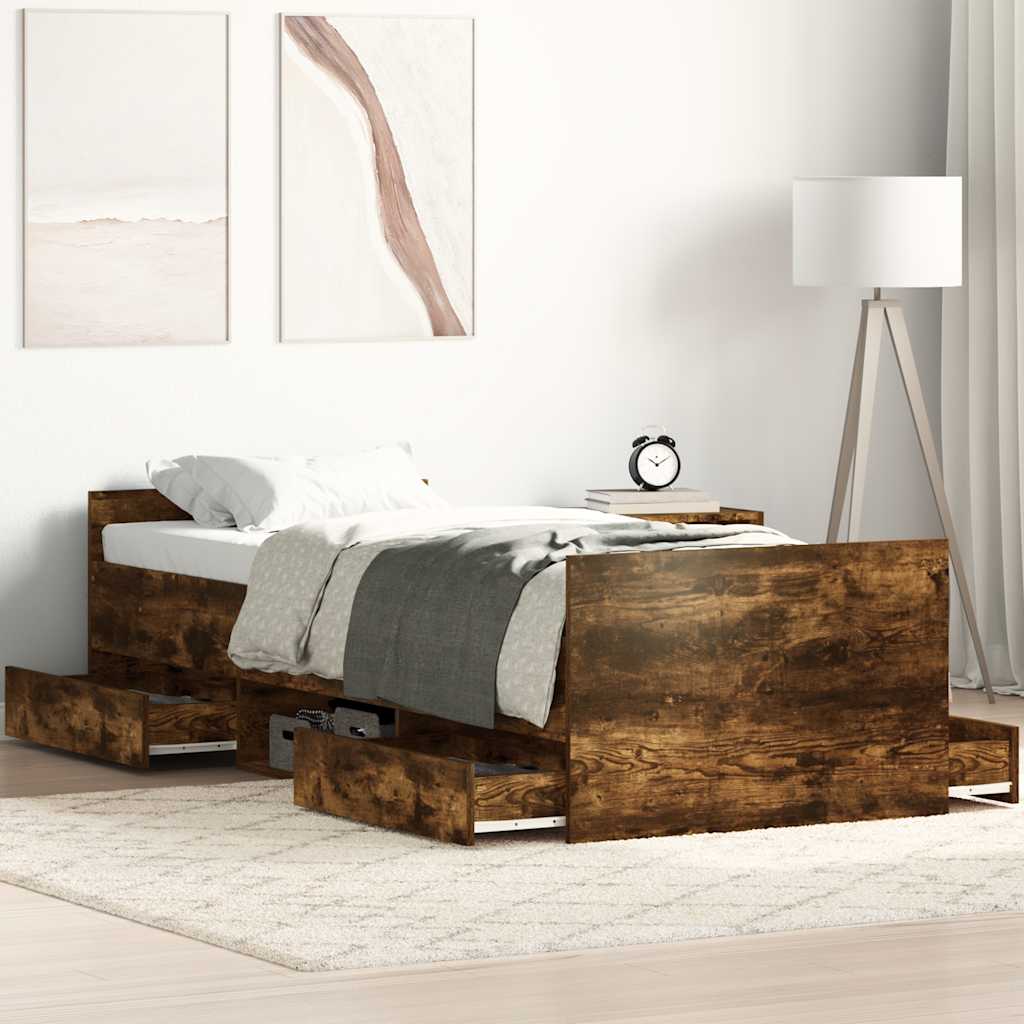 Bed Frame without Mattress Smoked Oak 90x190 cm Single