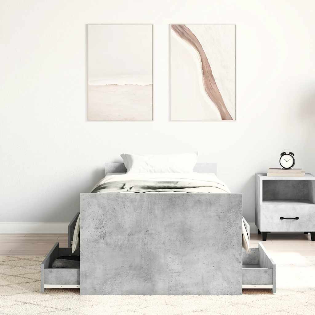 Bed Frame without Mattress Concrete Grey 75x190 cm Small Single