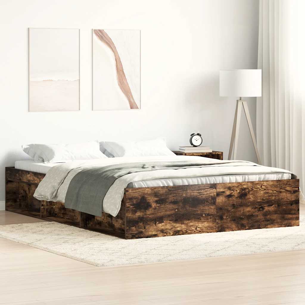 Bed Frame without Mattress Smoked Oak 140x190 cm
