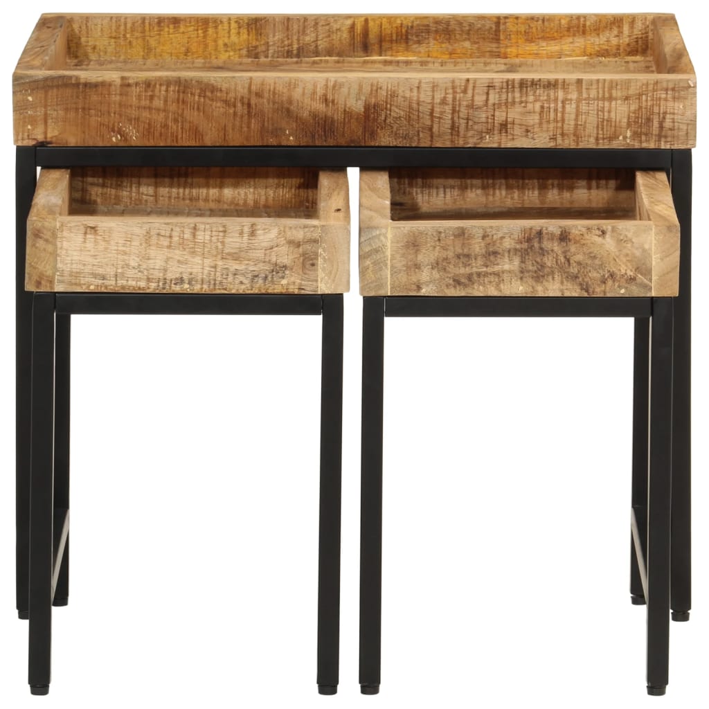 Nesting Coffee Tables 3 pcs Solid Rough Mango Wood and Iron