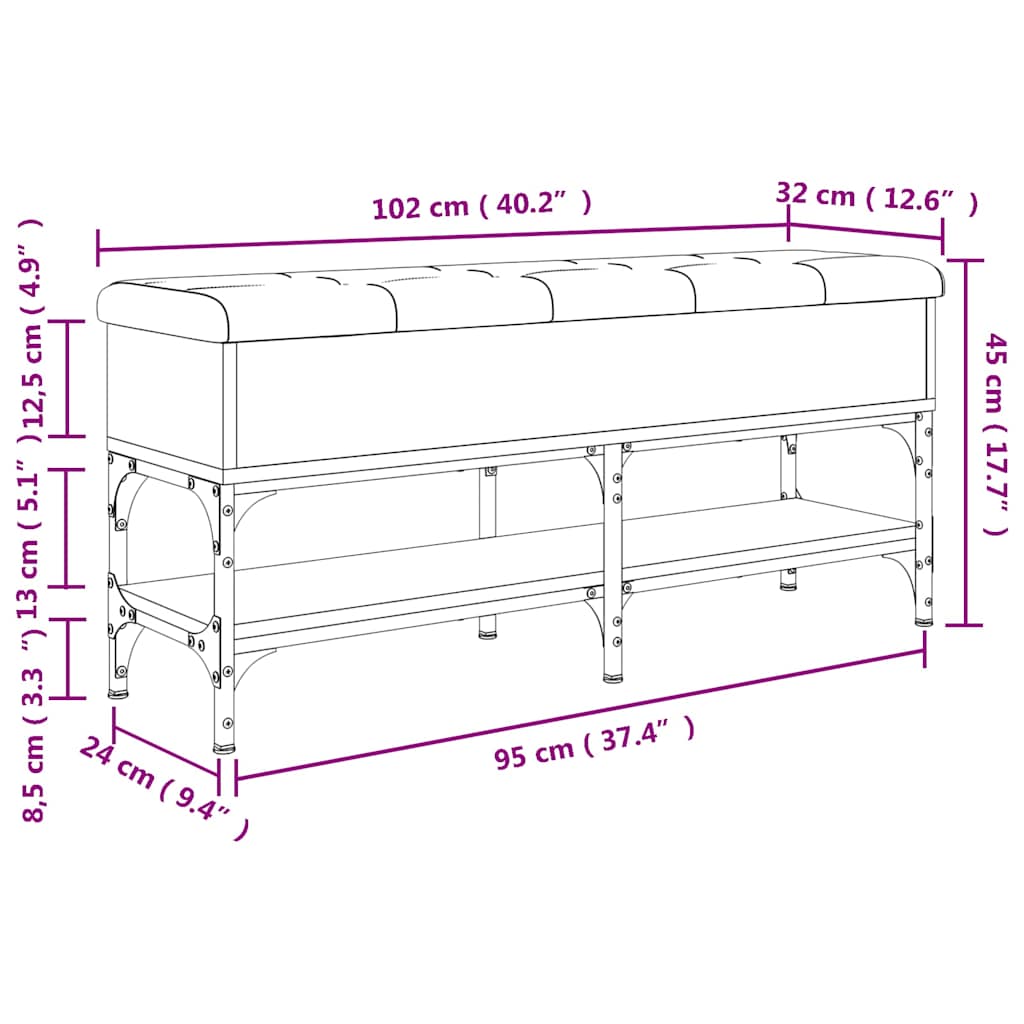 Shoe Bench Brown Oak 102x32x45 cm Engineered Wood