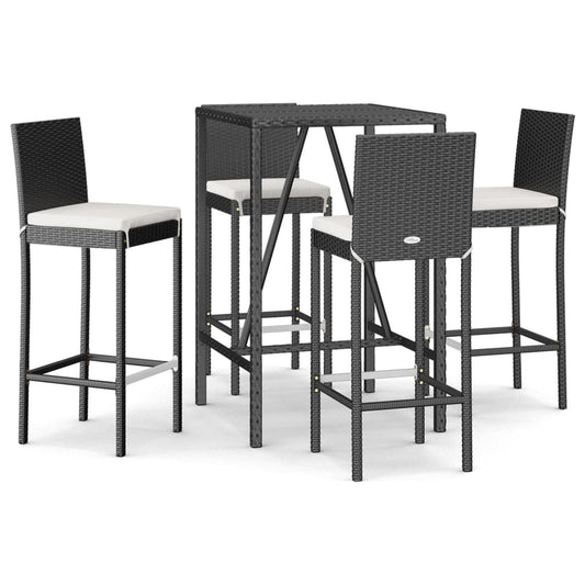 5 Piece Garden Bar Set with Cushions Black Poly Rattan