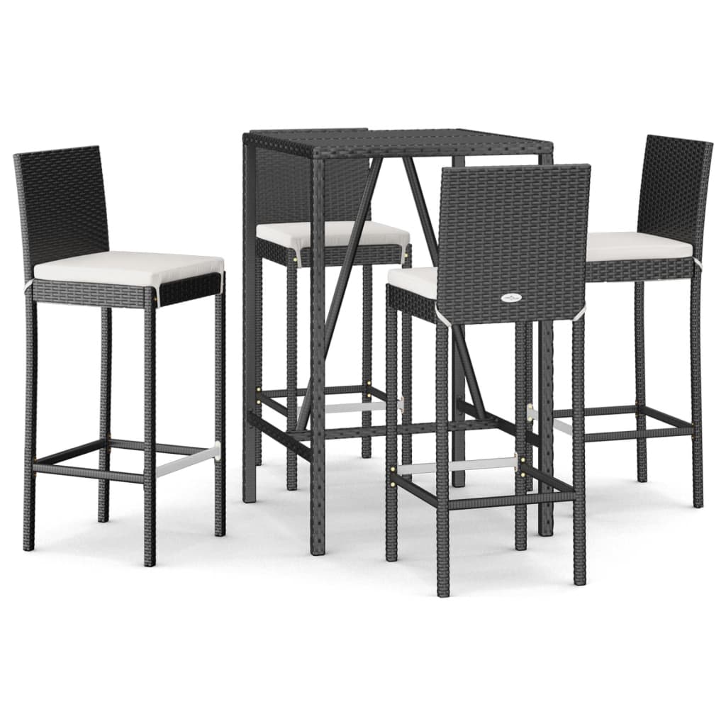 5 Piece Garden Bar Set with Cushions Black Poly Rattan
