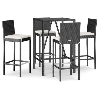 5 Piece Garden Bar Set with Cushions Black Poly Rattan