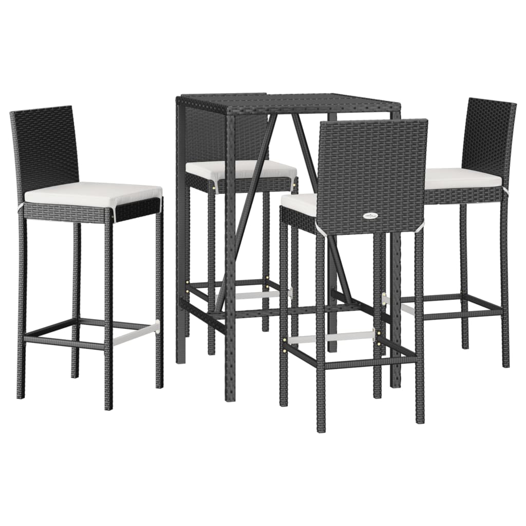 5 Piece Garden Bar Set with Cushions Black Poly Rattan