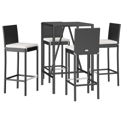 5 Piece Garden Bar Set with Cushions Black Poly Rattan