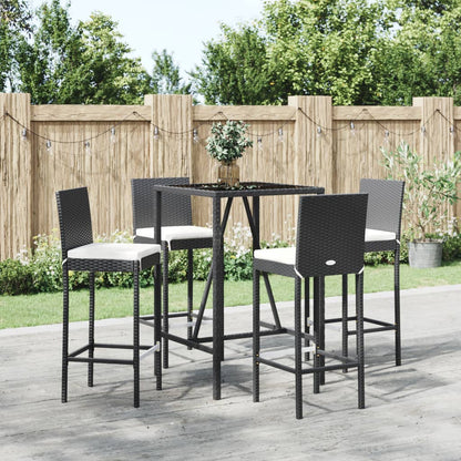 5 Piece Garden Bar Set with Cushions Black Poly Rattan