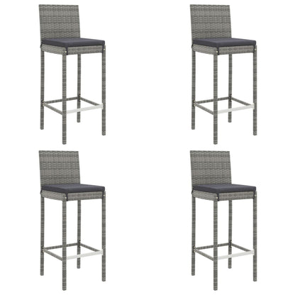 5 Piece Garden Bar Set with Cushions Grey Poly Rattan