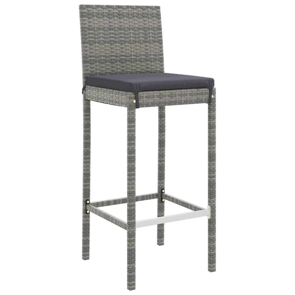 5 Piece Garden Bar Set with Cushions Grey Poly Rattan