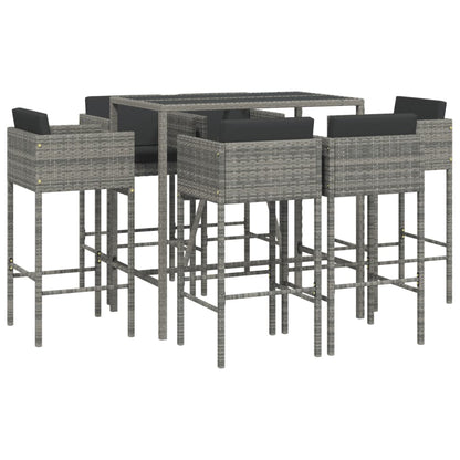 7 Piece Garden Bar Set with Cushions Grey Poly Rattan