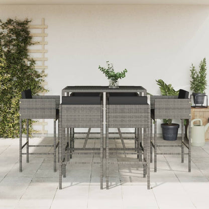 7 Piece Garden Bar Set with Cushions Grey Poly Rattan