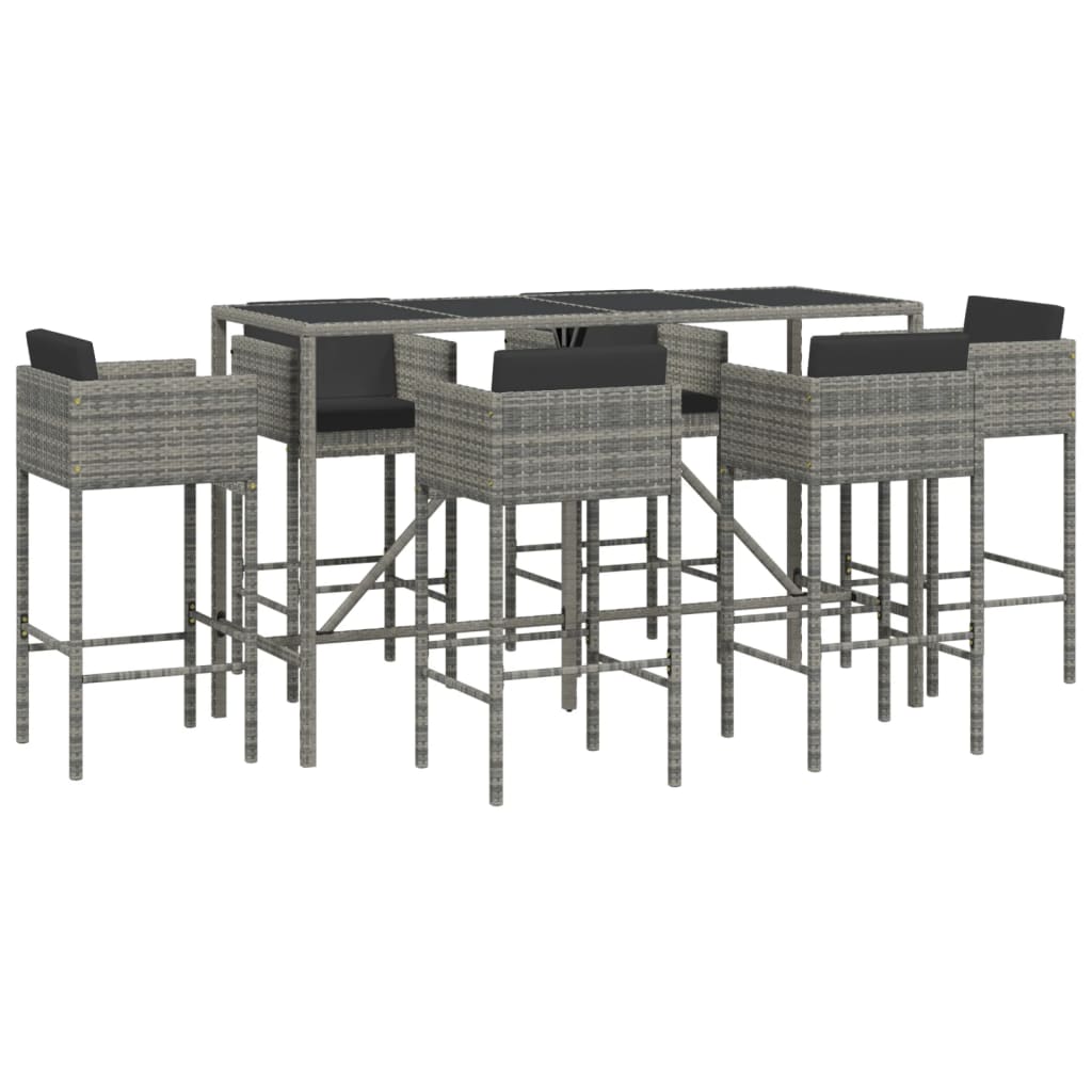 7 Piece Garden Bar Set with Cushions Grey Poly Rattan