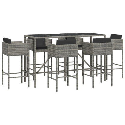 7 Piece Garden Bar Set with Cushions Grey Poly Rattan