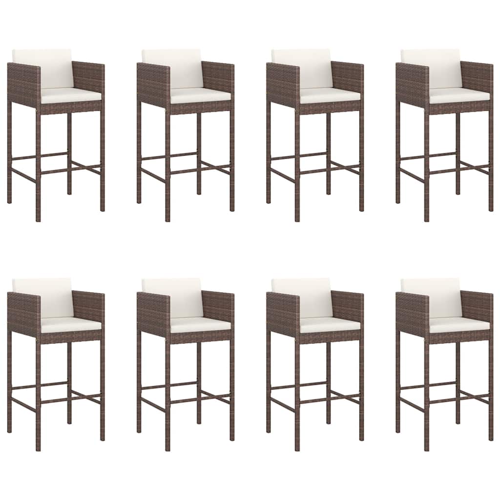 9 Piece Garden Bar Set with Cushions Brown Poly Rattan