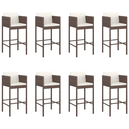 9 Piece Garden Bar Set with Cushions Brown Poly Rattan