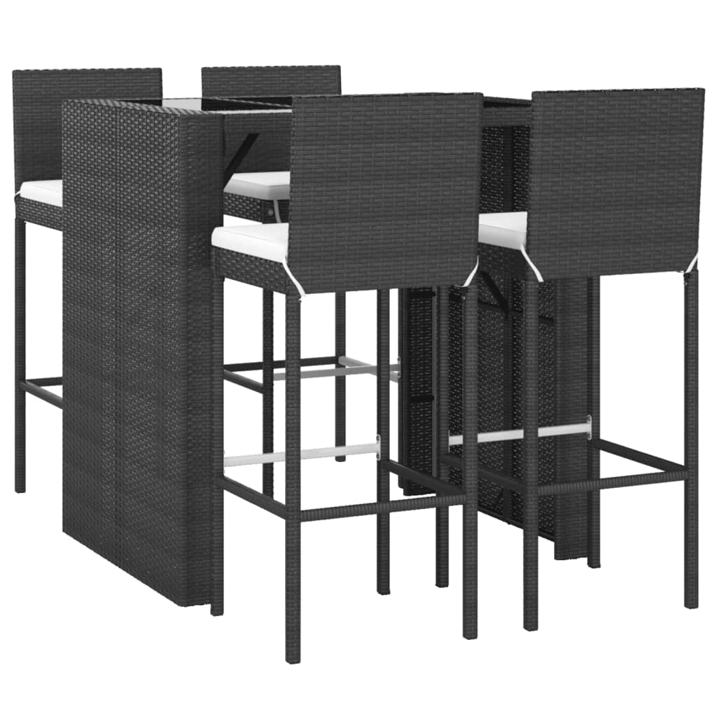 5 Piece Garden Bar Set with Cushions Black Poly Rattan