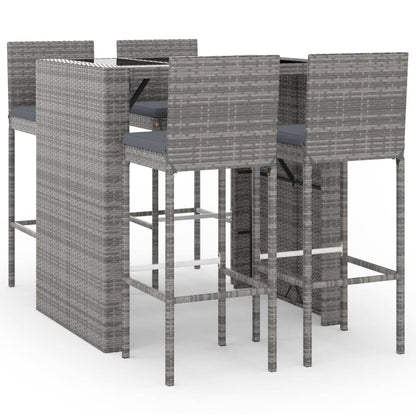 5 Piece Garden Bar Set with Cushions Grey Poly Rattan