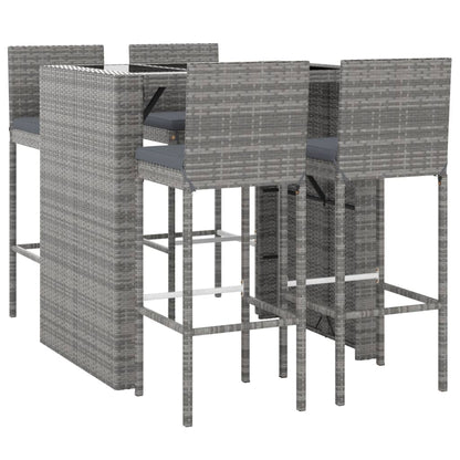 5 Piece Garden Bar Set with Cushions Grey Poly Rattan