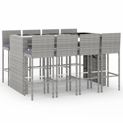 9 Piece Garden Bar Set with Cushions Grey Poly Rattan