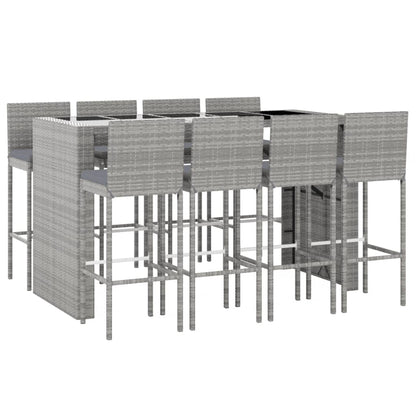 9 Piece Garden Bar Set with Cushions Grey Poly Rattan