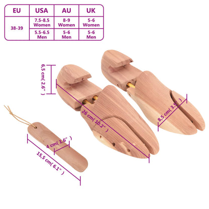 Shoe Stretcher with Shoe Horn EU 38-39 Solid Wood Cedar